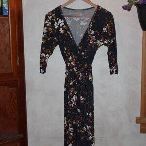Navy Floral Cross-Neck Dress